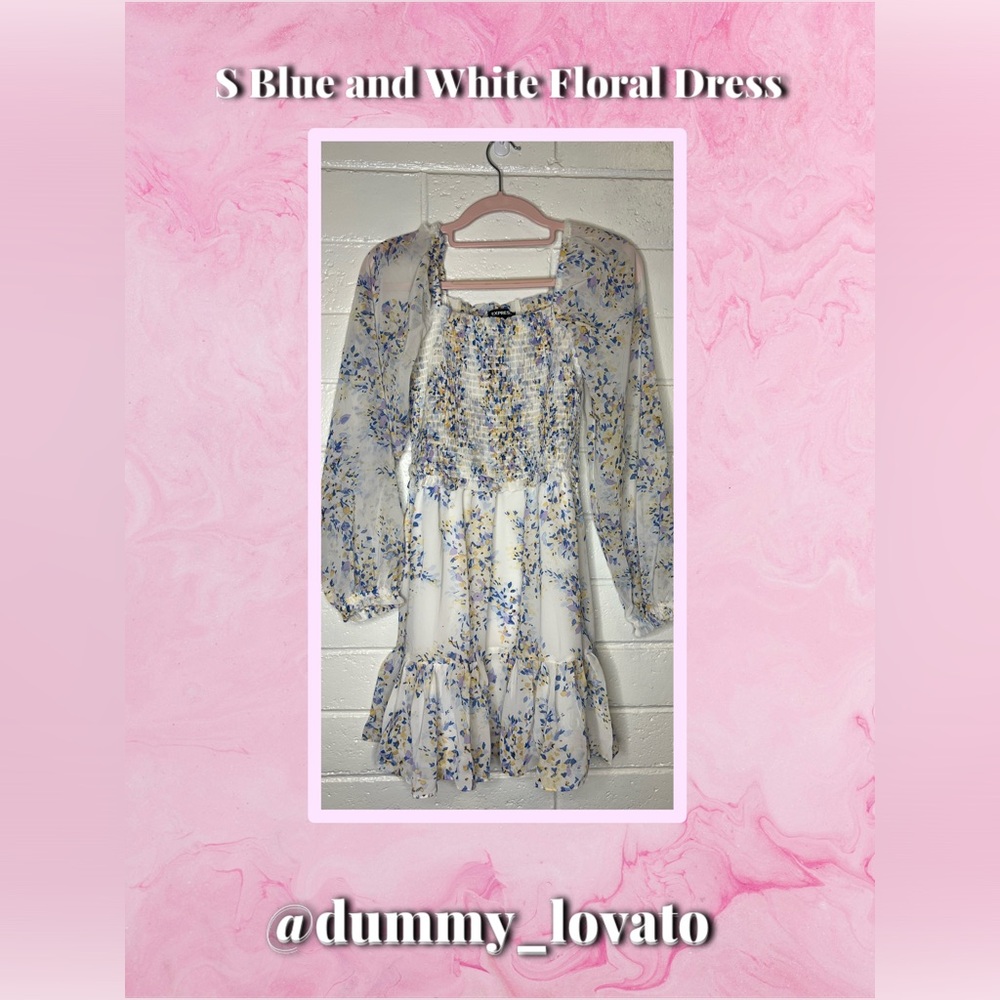 Floral Kids Dress in White and Blue